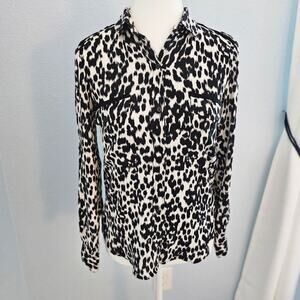 Zara Leopard Print Utility Blouse w/ Epaulets Black White Small